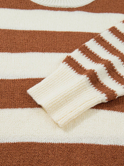 Stripe Drop Shoulder Sleeve Patchwork Baggy Sweater-Nordavory