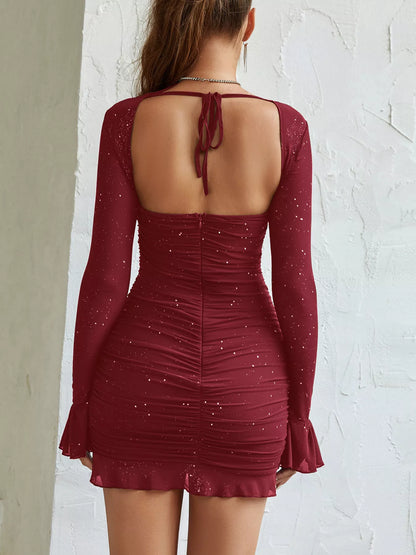 Ruched Glitter Bodycon Mini Dress-Nordavory
