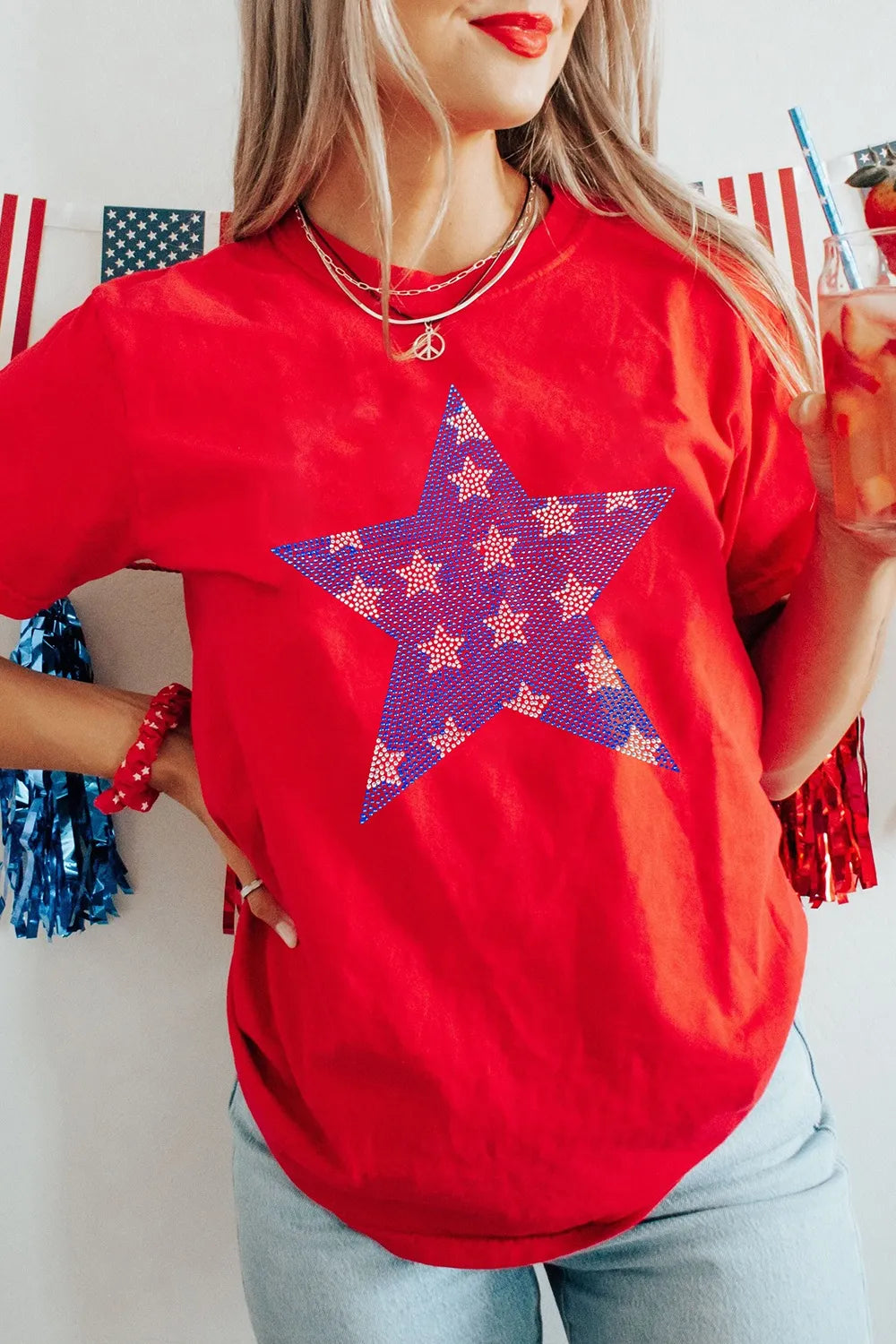 Patriotic Star Round Neck T-Shirt-Nordavory