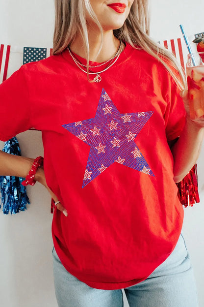Patriotic Star Round Neck T-Shirt-Nordavory