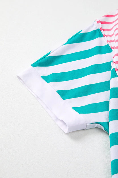 Color Block Striped Batwing Sleeve T-Shirt-Nordavory