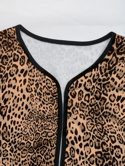 Perfee Leopard Open Front Long Sleeve Jacket-Nordavory