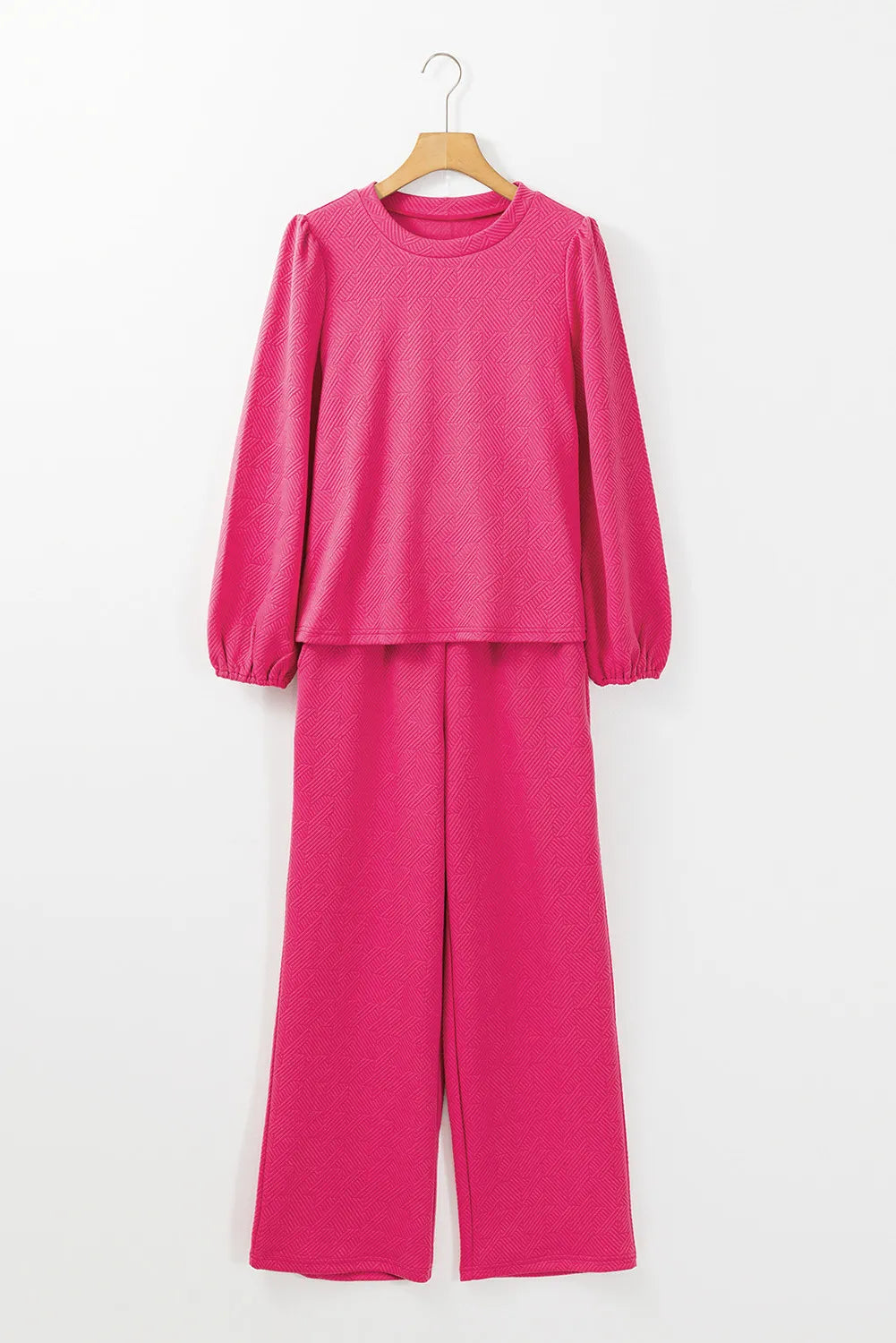 Round Neck Long Sleeve Top and Pants Set-Nordavory
