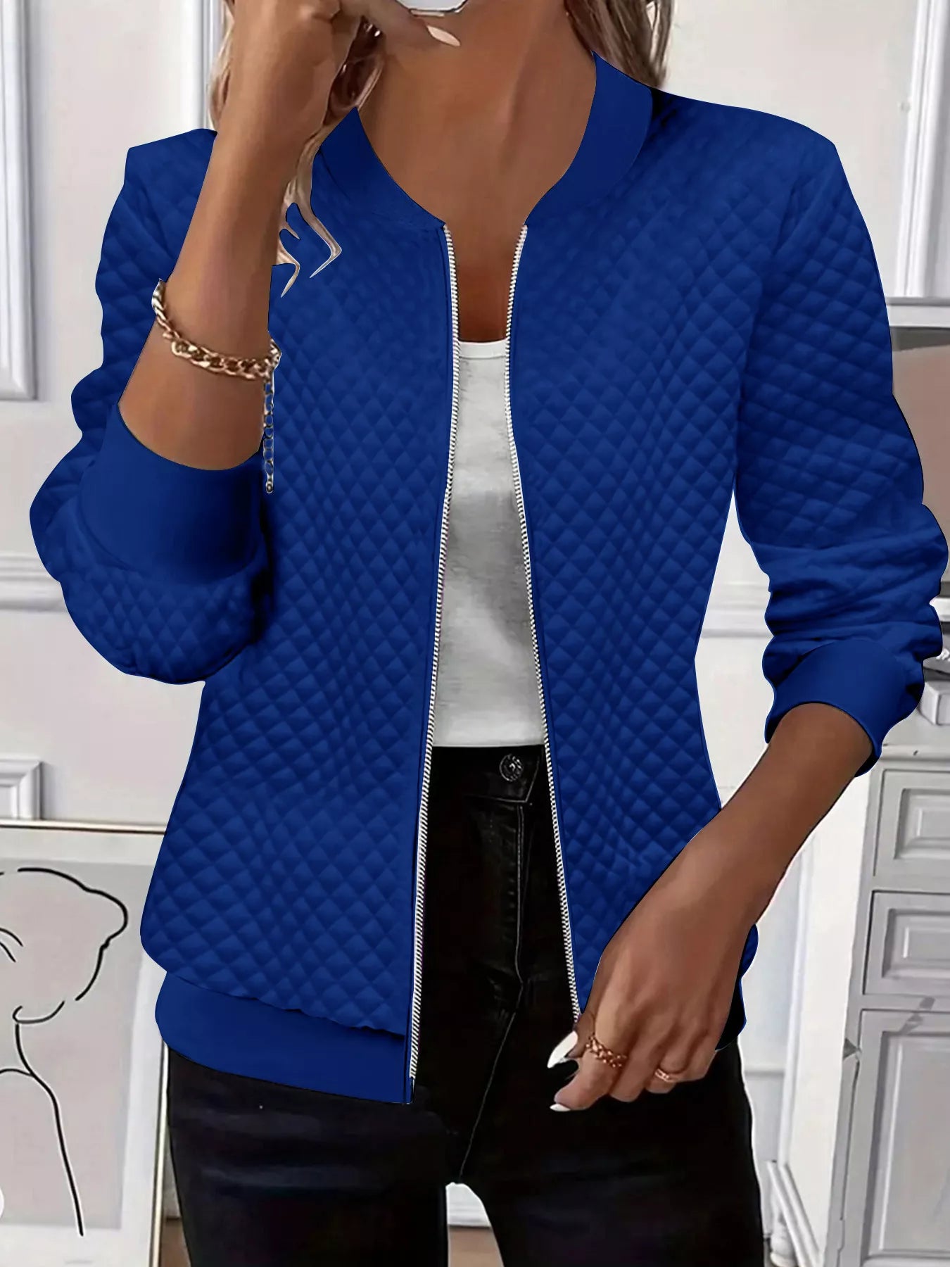 Textured Zip Up Long Sleeve Jacket-Nordavory