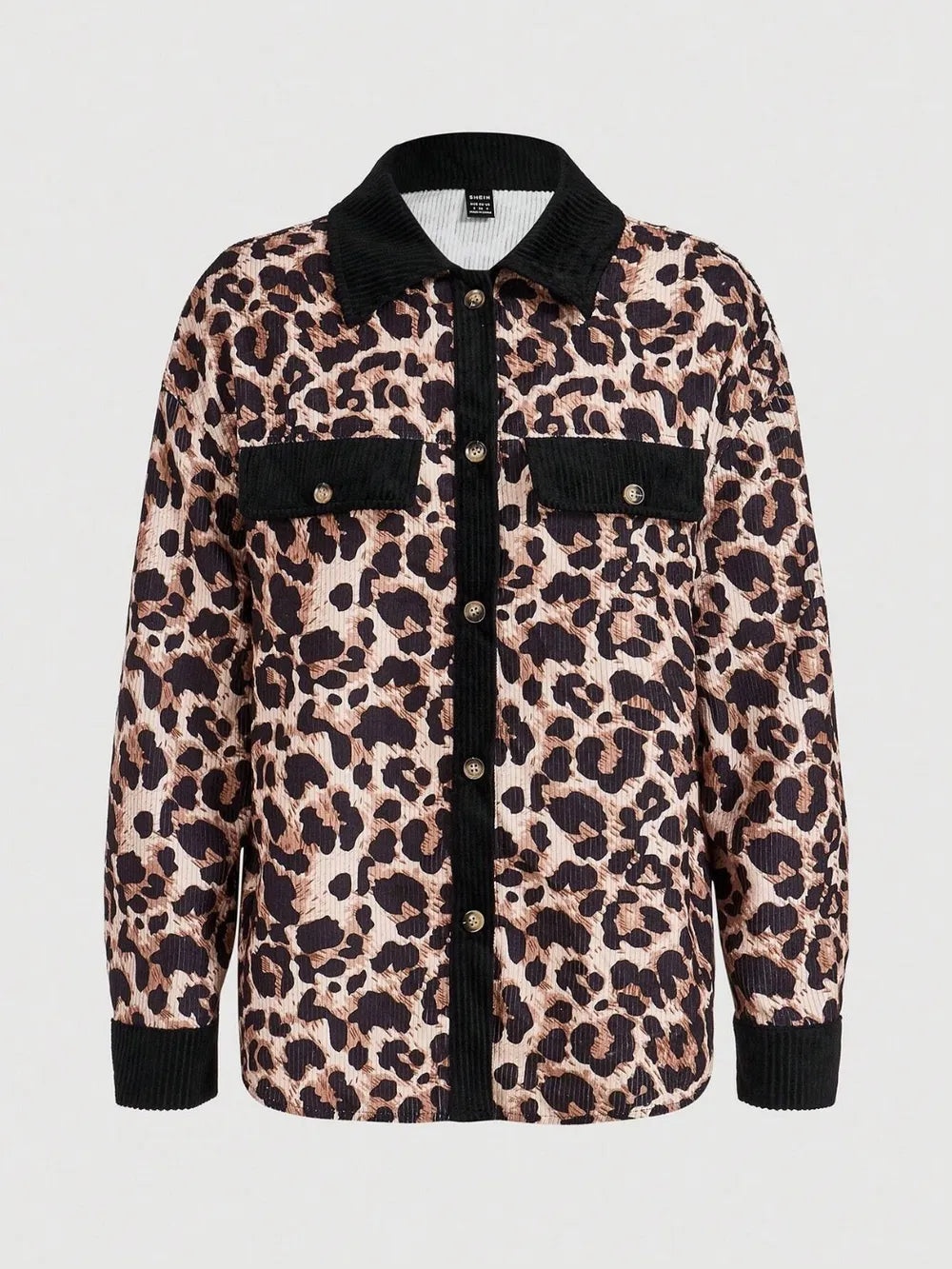 Leopard Collared Neck Button Up Shacket-Nordavory