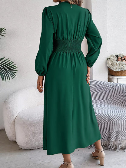 Slit Balloon Sleeve Midi Dress-Nordavory