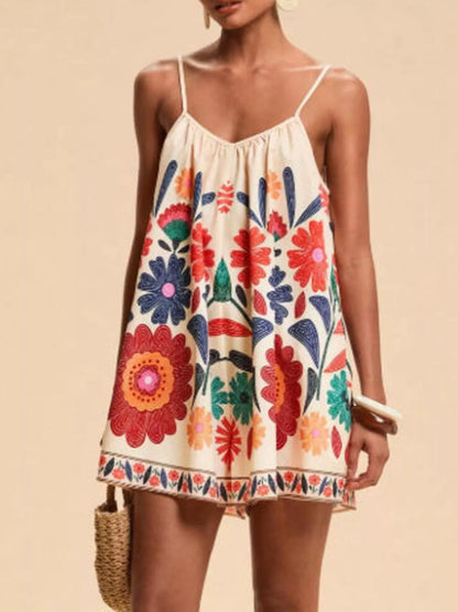 Floral Print Spaghetti Strap Romper-Nordavory