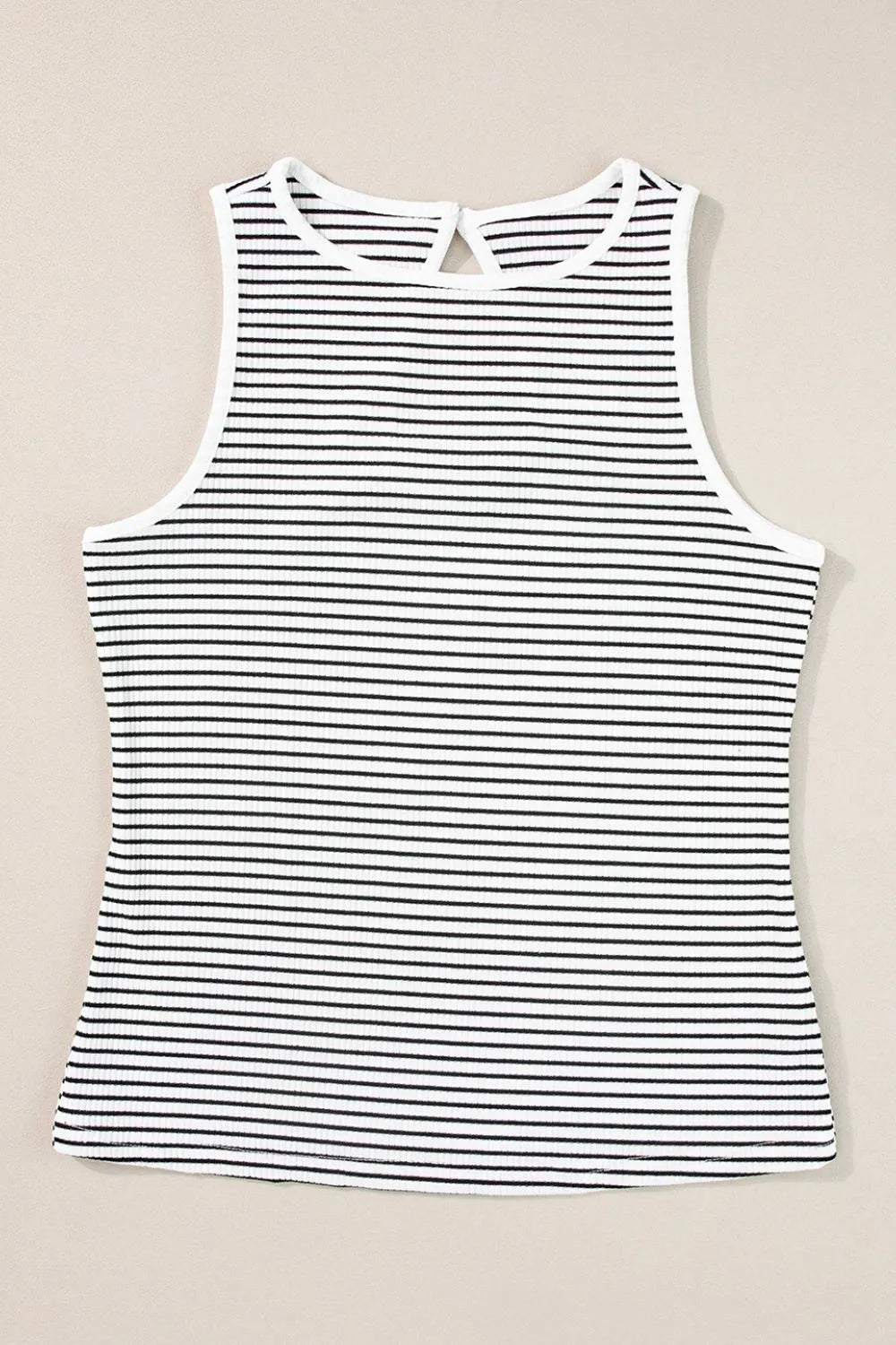 Striped Ribbed Round Neck Tank-Nordavory