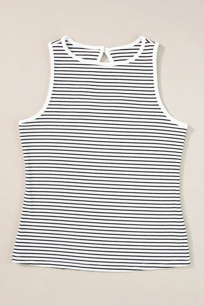 Striped Ribbed Round Neck Tank-Nordavory