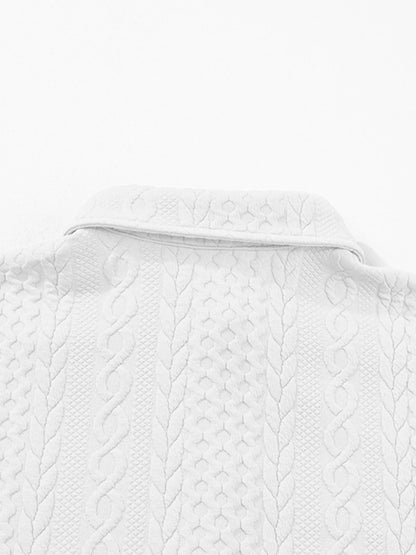 Cable Texture Puff Sleeve Loose Shacket-Nordavory