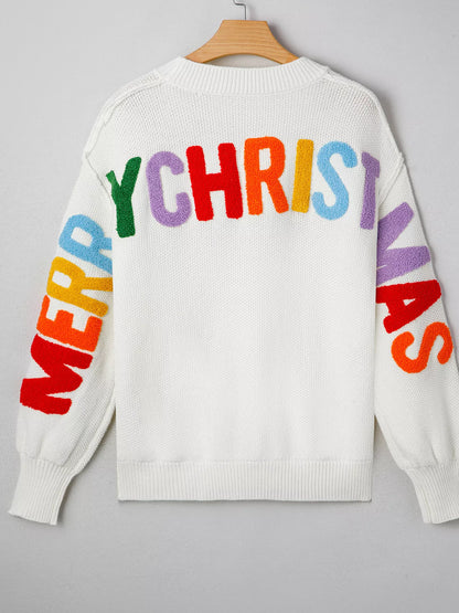 HOHOHO MERRY CHRISTMAS Drop Shoulder Holiday Sweater-Nordavory