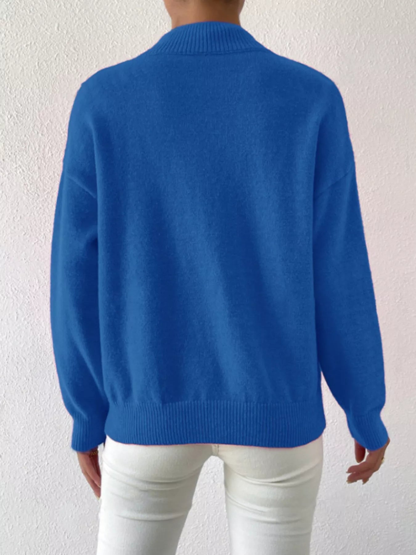 Mock Neck Dropped Shoulder Sweater-Nordavory