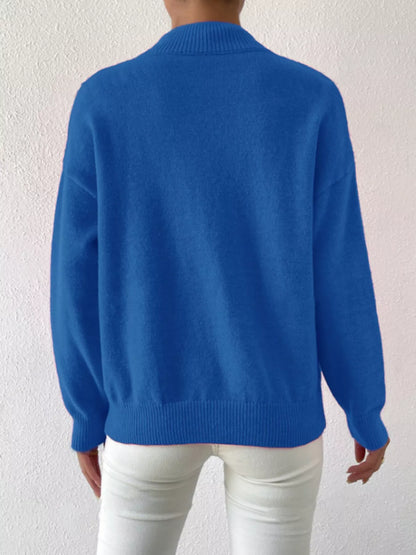 Mock Neck Dropped Shoulder Sweater-Nordavory