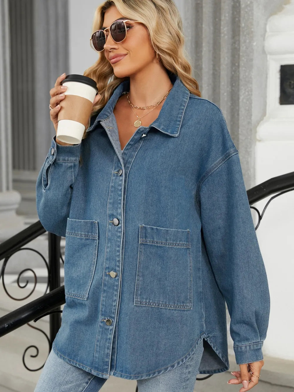 Removable Hood Button Up Long Sleeve Denim Jacket-Nordavory