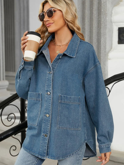 Removable Hood Button Up Long Sleeve Denim Jacket-Nordavory