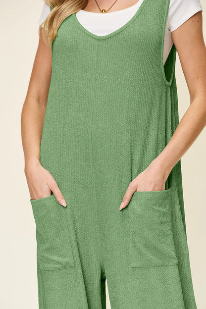 Double Take Full Size Texture Sleeveless Wide Leg Jumpsuit-Nordavory