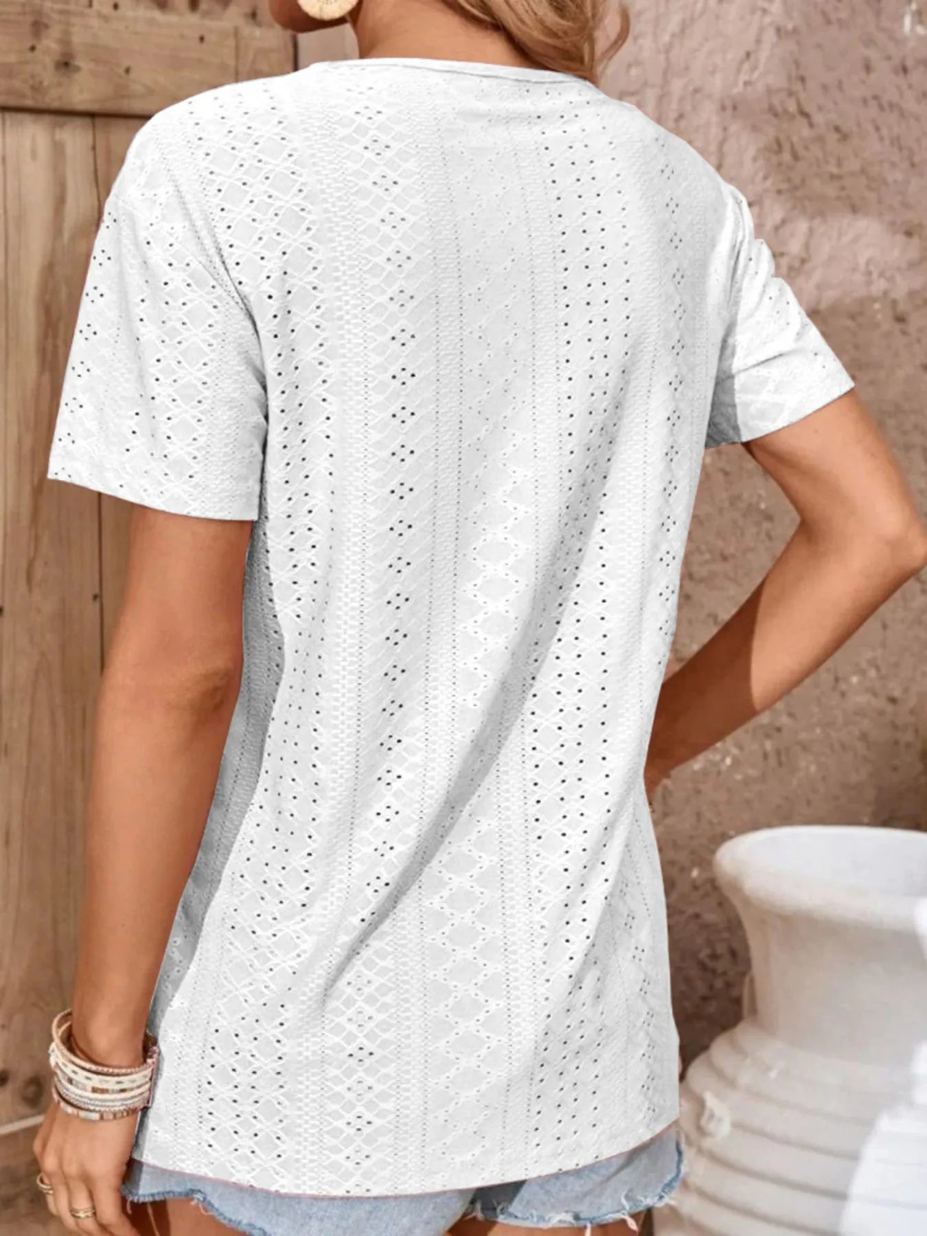 Eyelet Crisscross Short Sleeve T-Shirt-Nordavory