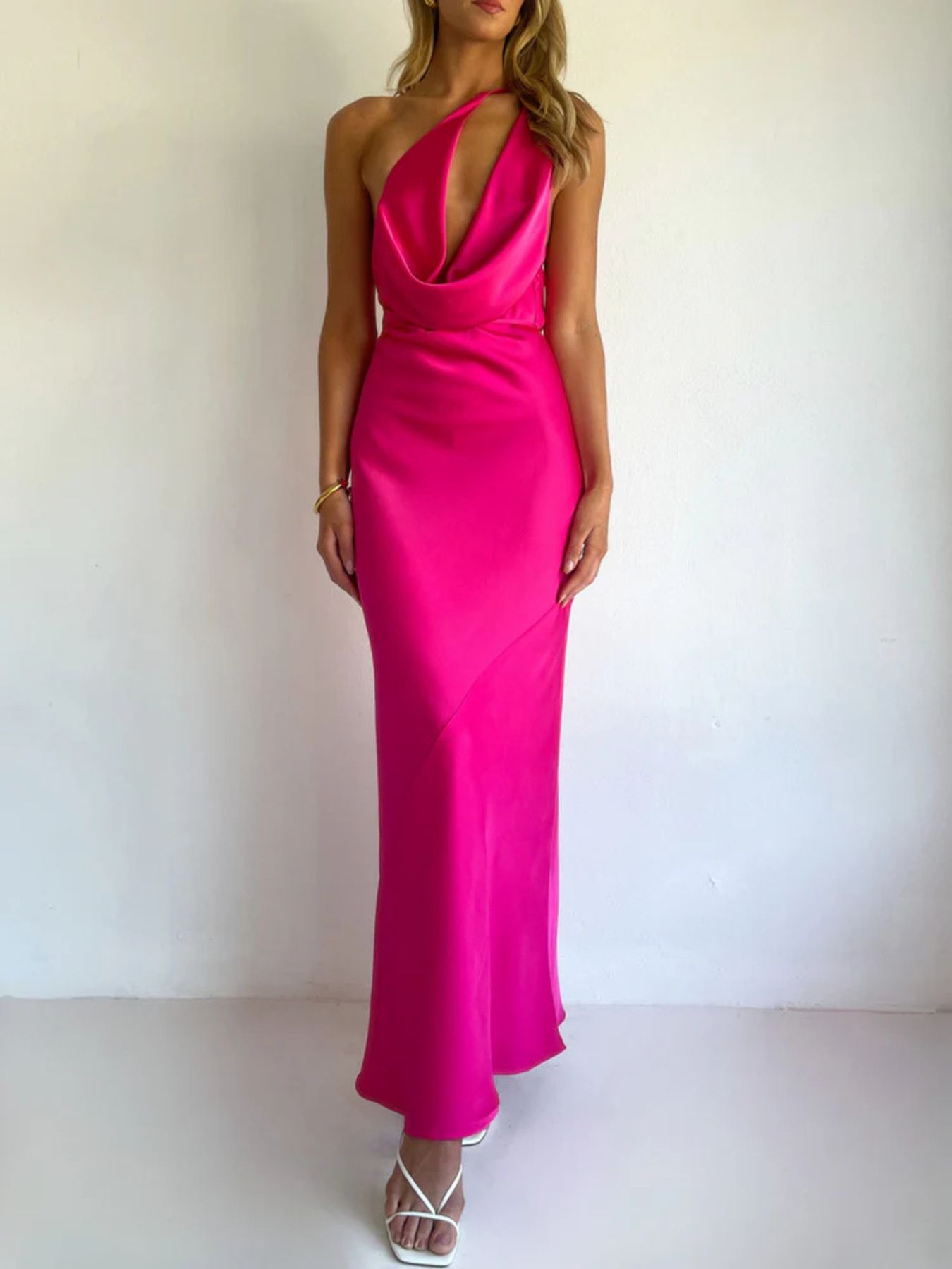 Halter Neck Satin Maxi Dress-Nordavory