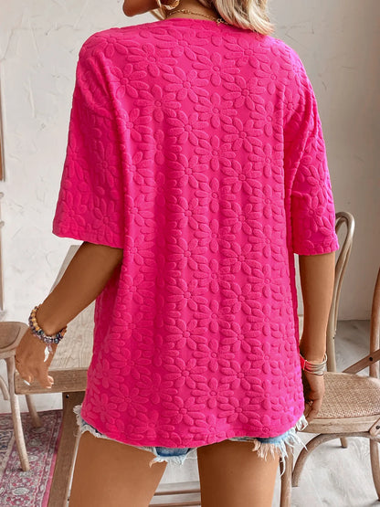 Textured Round Neck Oversized T-Shirt-Nordavory