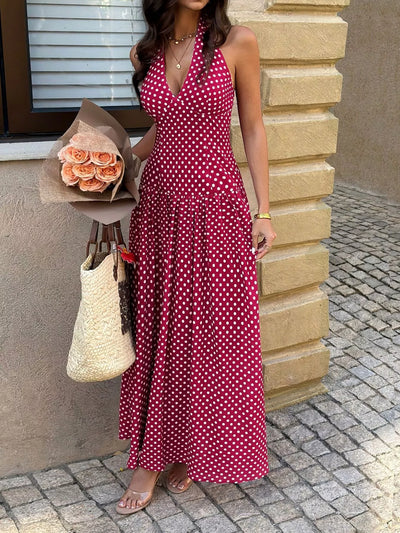 Polka Dot Halter Neck Maxi Dress – Nordavory