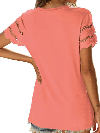 Round Neck Short Sleeve Casual T-Shirt-Nordavory