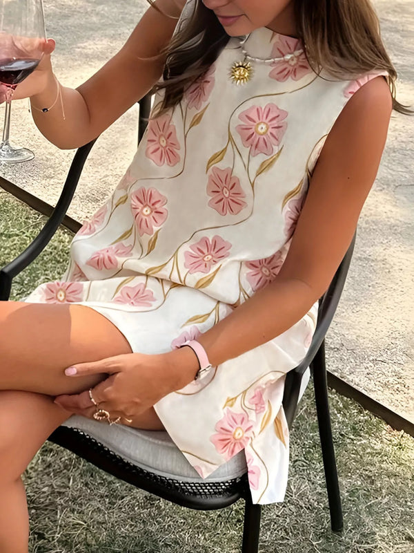 Floral Pattern Sleeveless Mini Dress-Nordavory