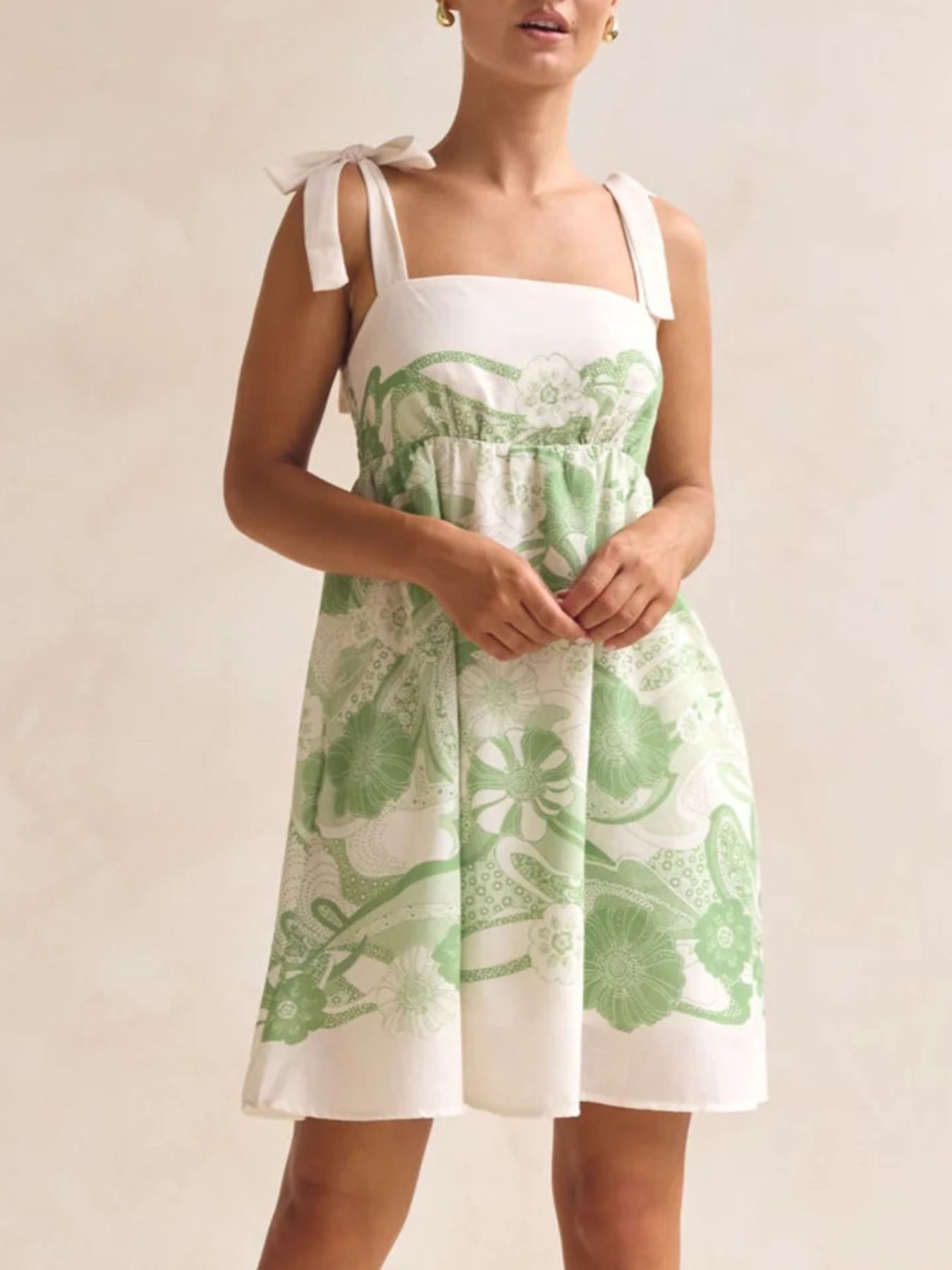 Printed Tie Shoulder Mini Dress-Nordavory