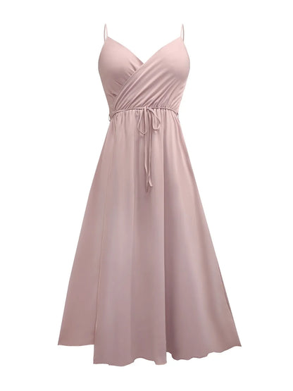 Honey Tied Surplice Sleeveless Midi Cami Dress-Nordavory