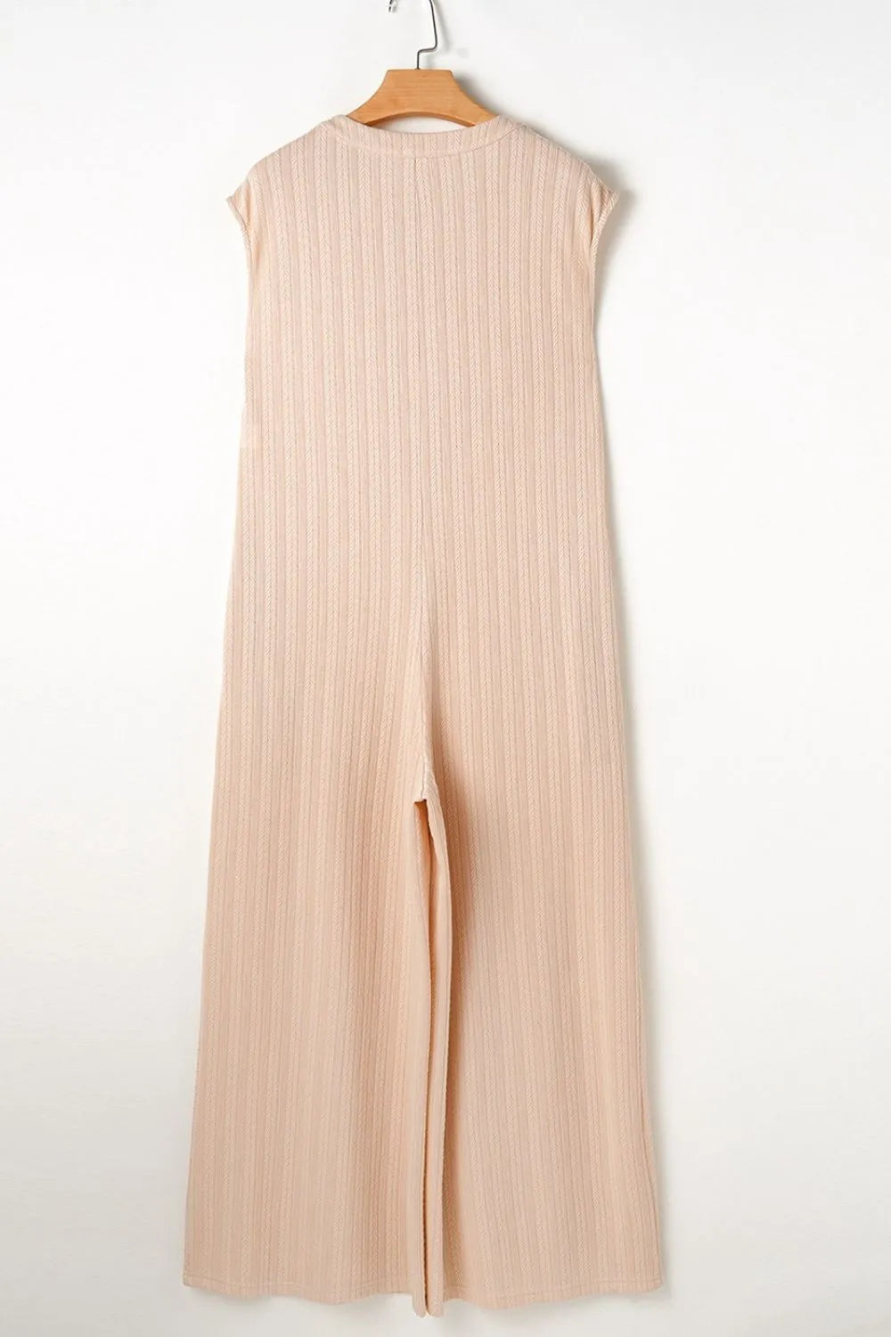 Textured Button Front Wide Leg Cap Sleeve Jumpsuit-Nordavory