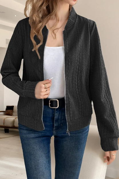 Baseball Collar Zip Up Long Sleeve Jacket-Nordavory
