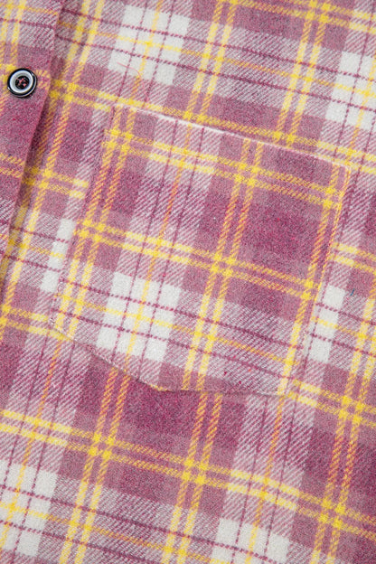 Plaid Collared Neck Button Up Shacket-Nordavory