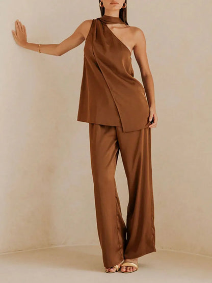 Single Shoulder Top and Pants Set-Nordavory