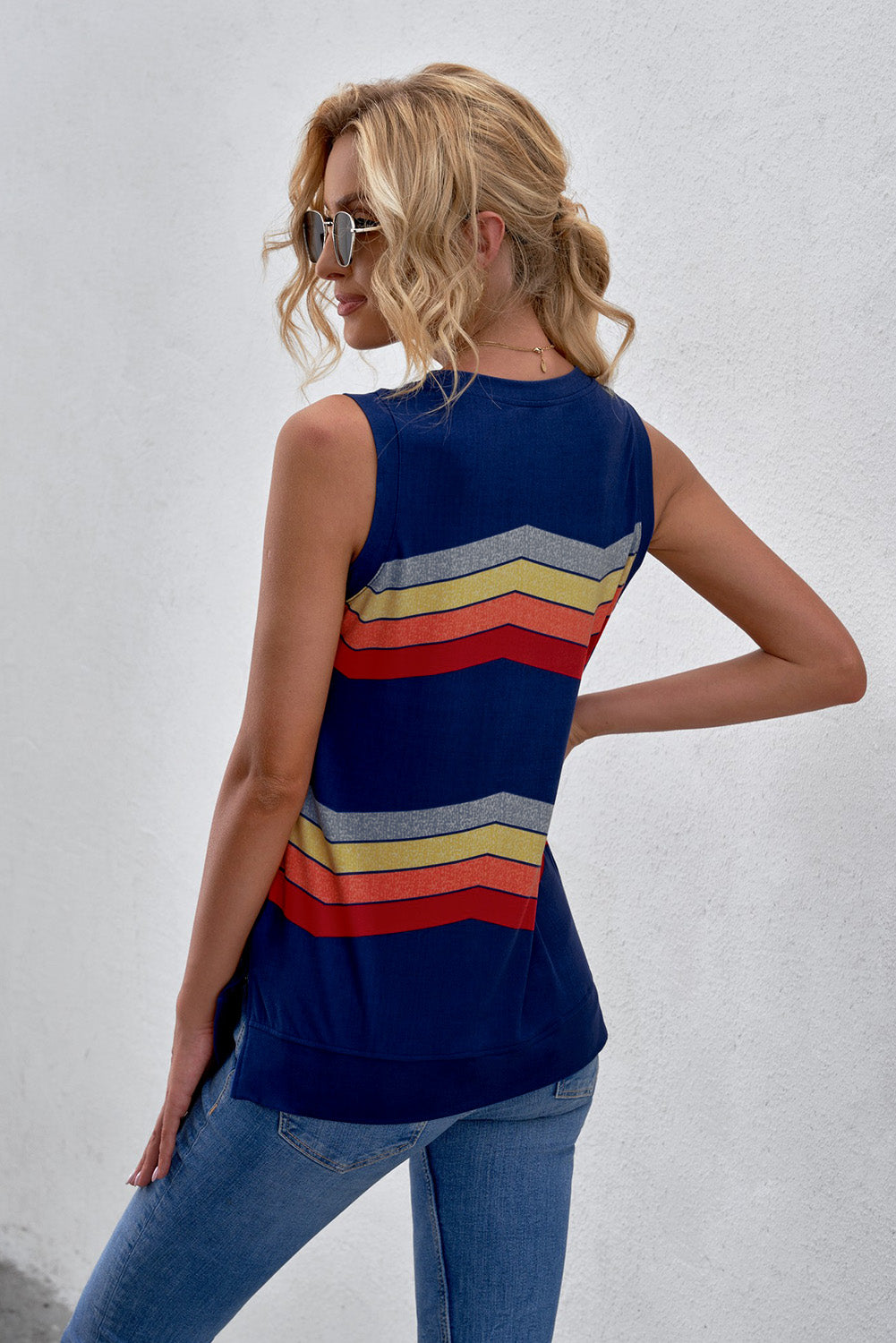 Printed Side Slit Round Neck Tank-Nordavory