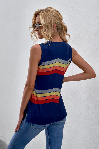 Printed Side Slit Round Neck Tank-Nordavory