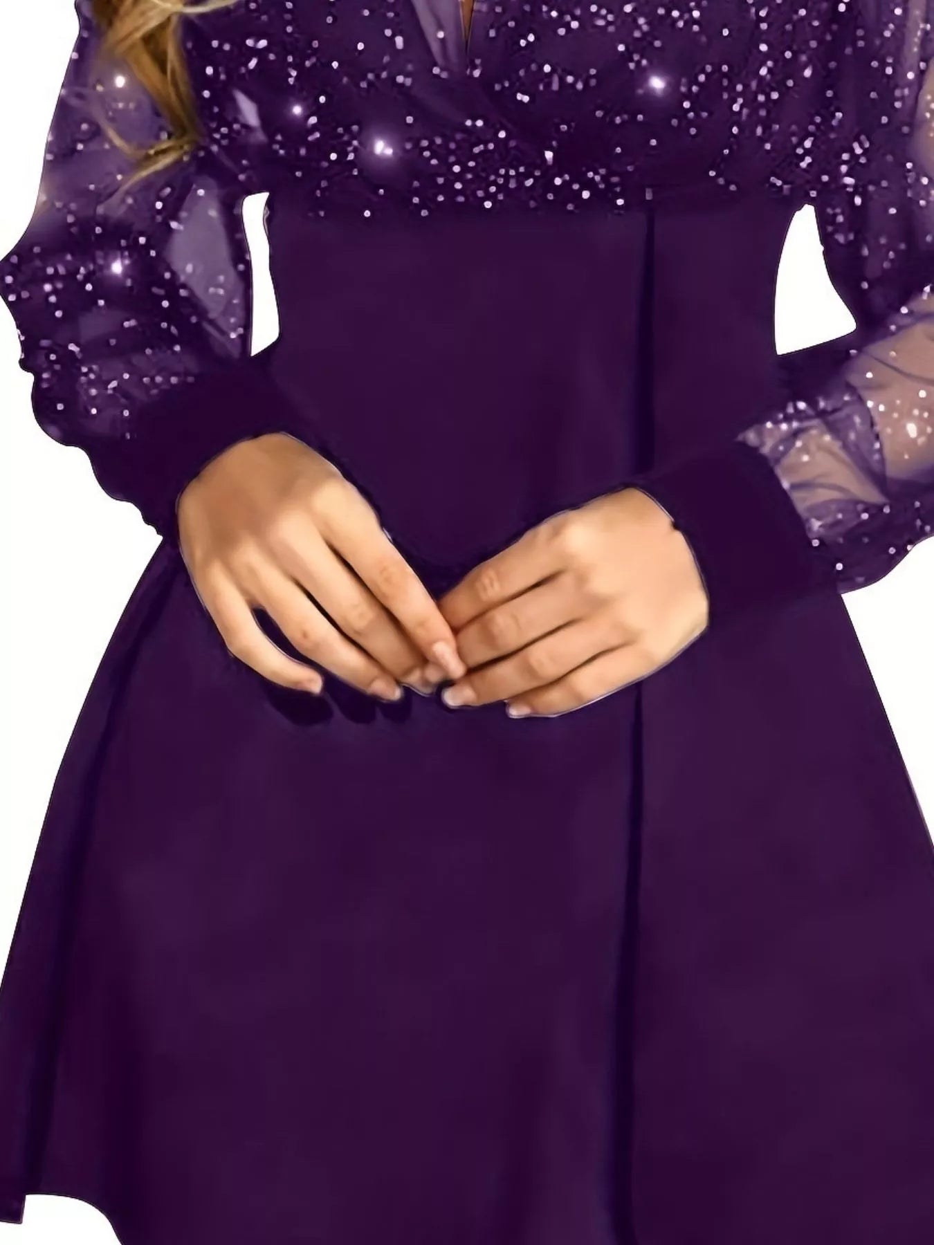Glitter Mesh Long Sleeve Mini Dress-Nordavory