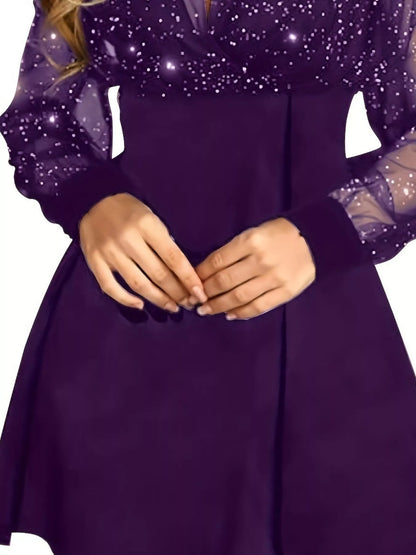Glitter Mesh Long Sleeve Mini Dress-Nordavory