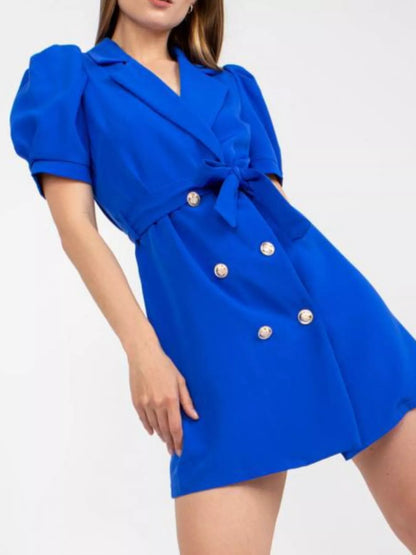 Blazer Style Tie Waist Mini Dress-Nordavory