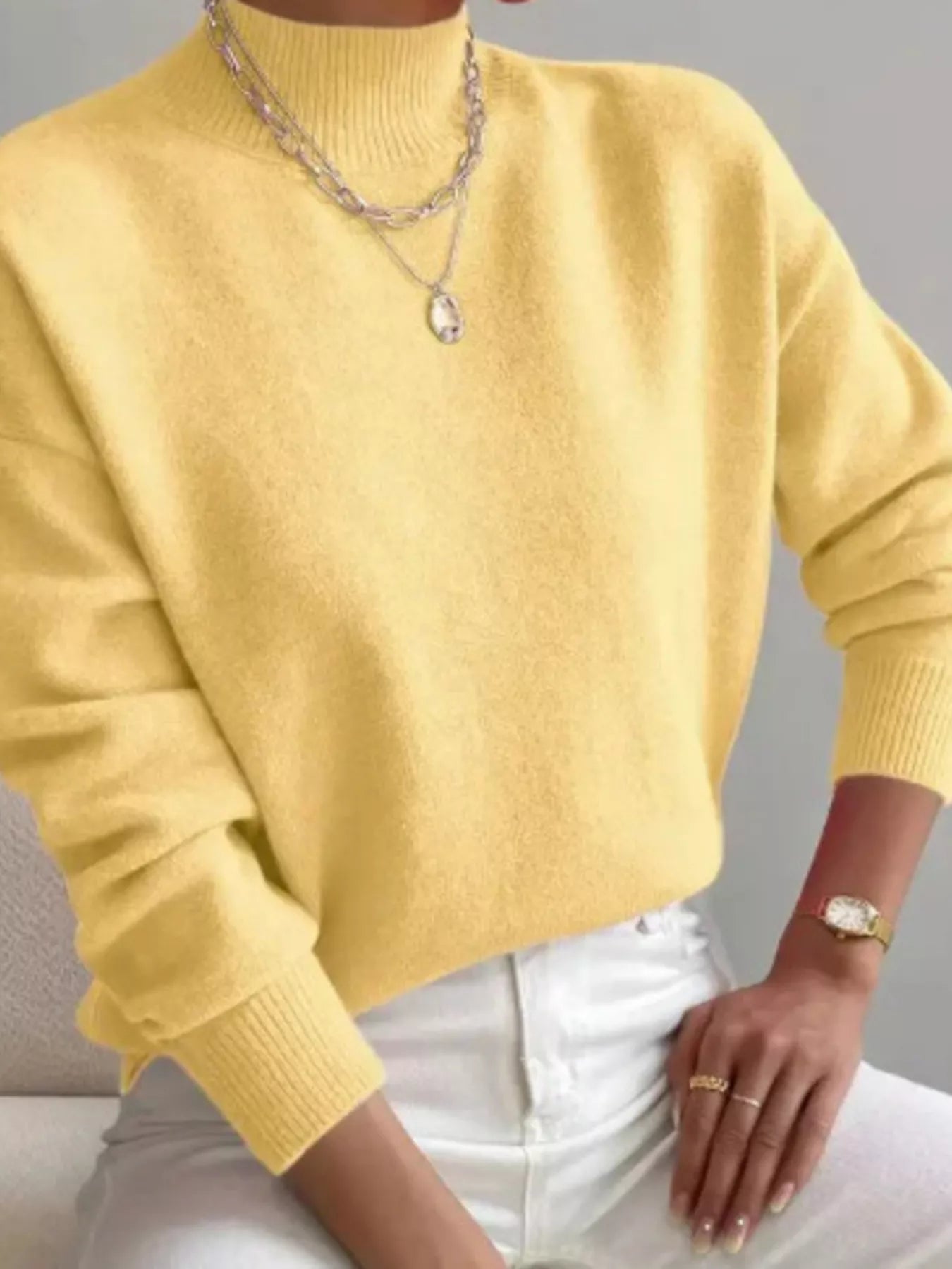 Mock Neck Dropped Shoulder Sweater-Nordavory