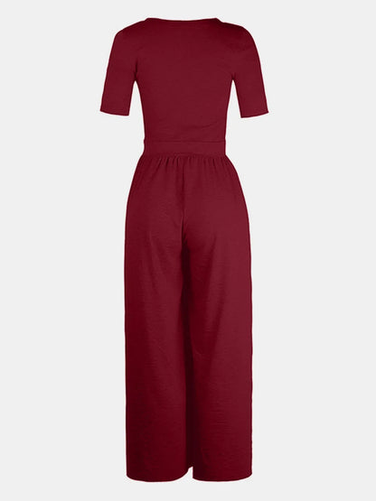 Scoop Neck Short Sleeve Jumpsuit-Nordavory