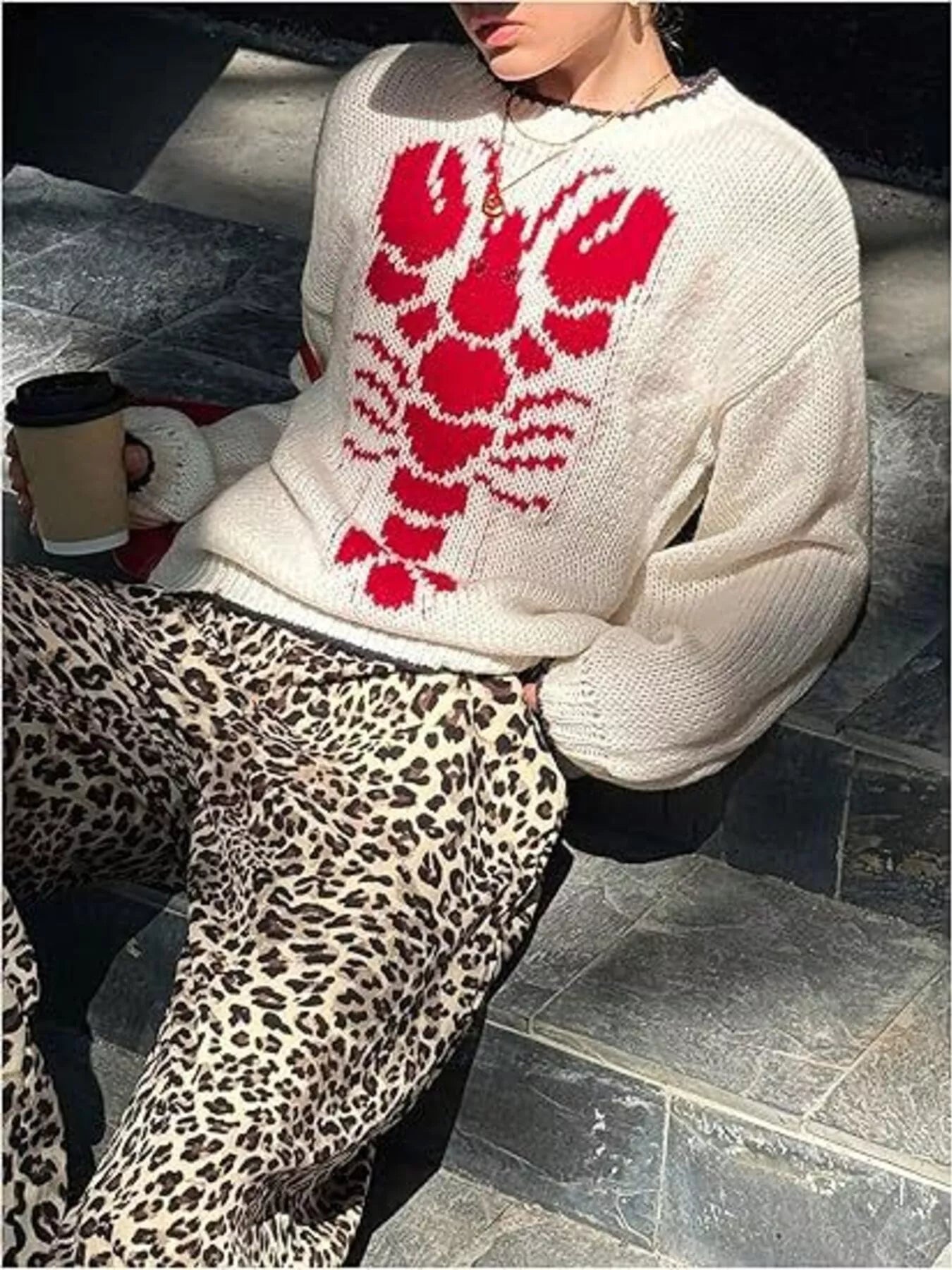 Lobster Round Neck Dropped Shoulder Sweater-Nordavory