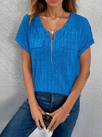 Zip-Front Short Sleeve T-Shirt-Nordavory