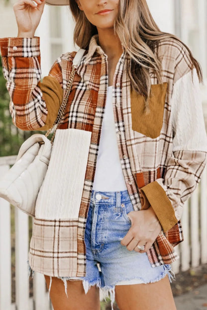 Plaid Button Up Long Sleeve Shacket-Nordavory