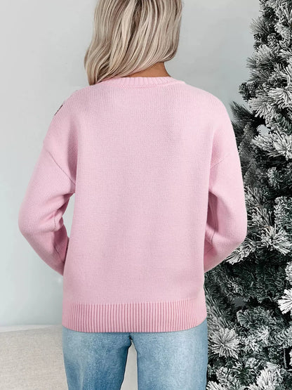 Christmas Ginger Bread Man Round Neck Casual Sweater-Nordavory
