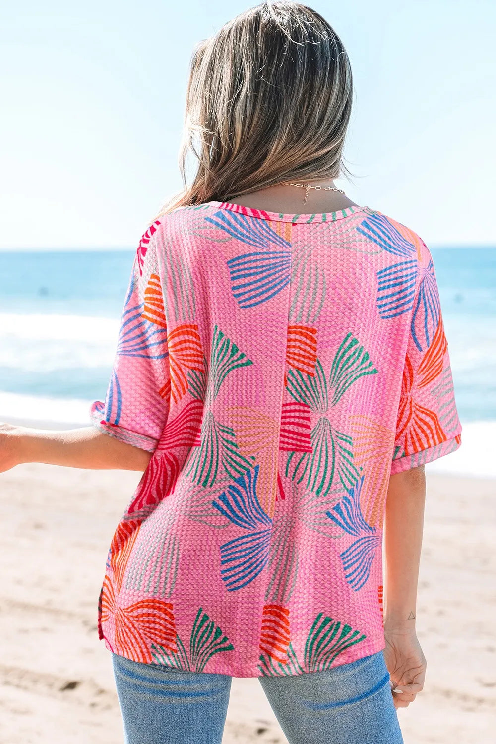Printed Waffle Knit Oversized T-Shirt-Nordavory