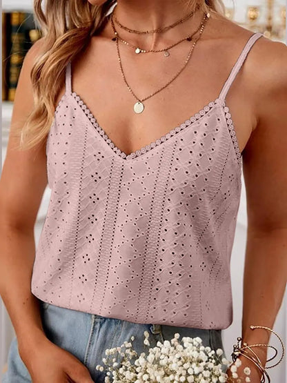 Eyelet Lace Detail V-Neck Cami-Nordavory