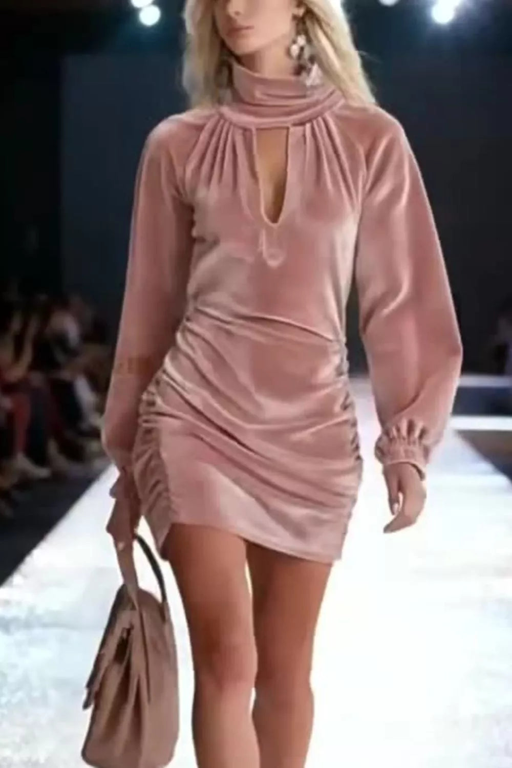 Elegant Velvet Ruched Mini Dress-Nordavory