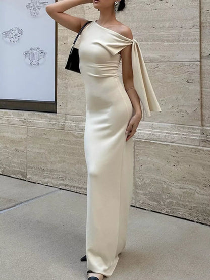 Elegant Sleeveless Tie-Shoulder Maxi Dress-Nordavory
