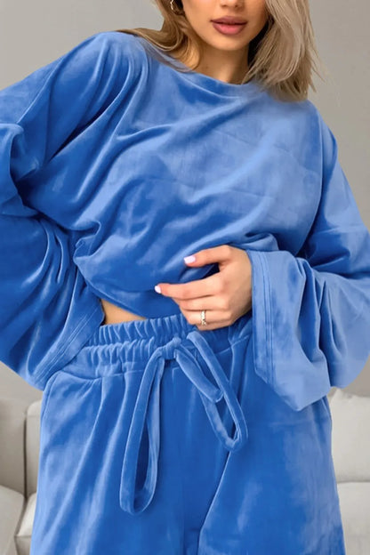 Buttery-Soft Round Neck Long Sleeve Top and Drawstring Pants Set-Nordavory
