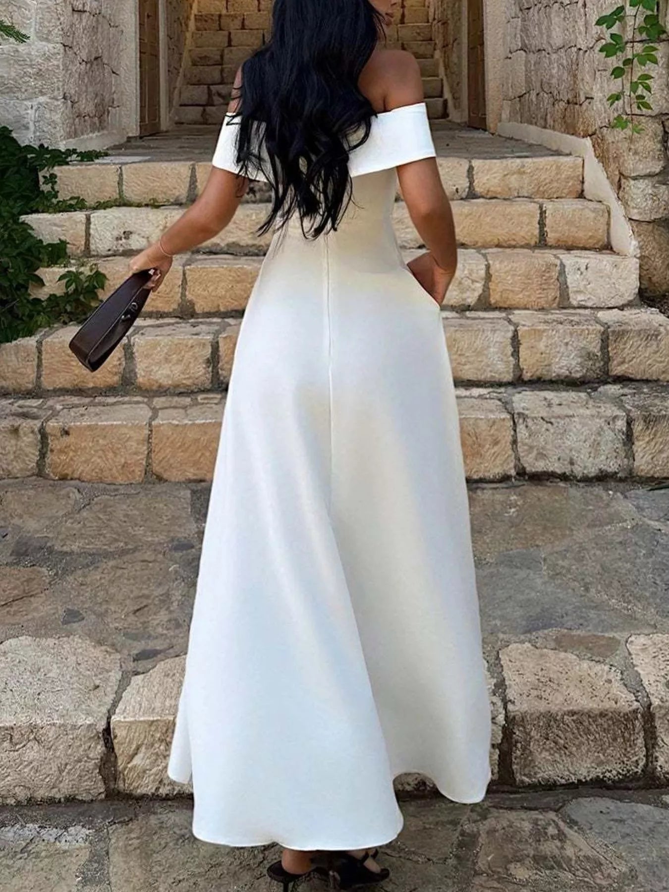 Off-Shoulder A-Line Maxi Dress-Nordavory