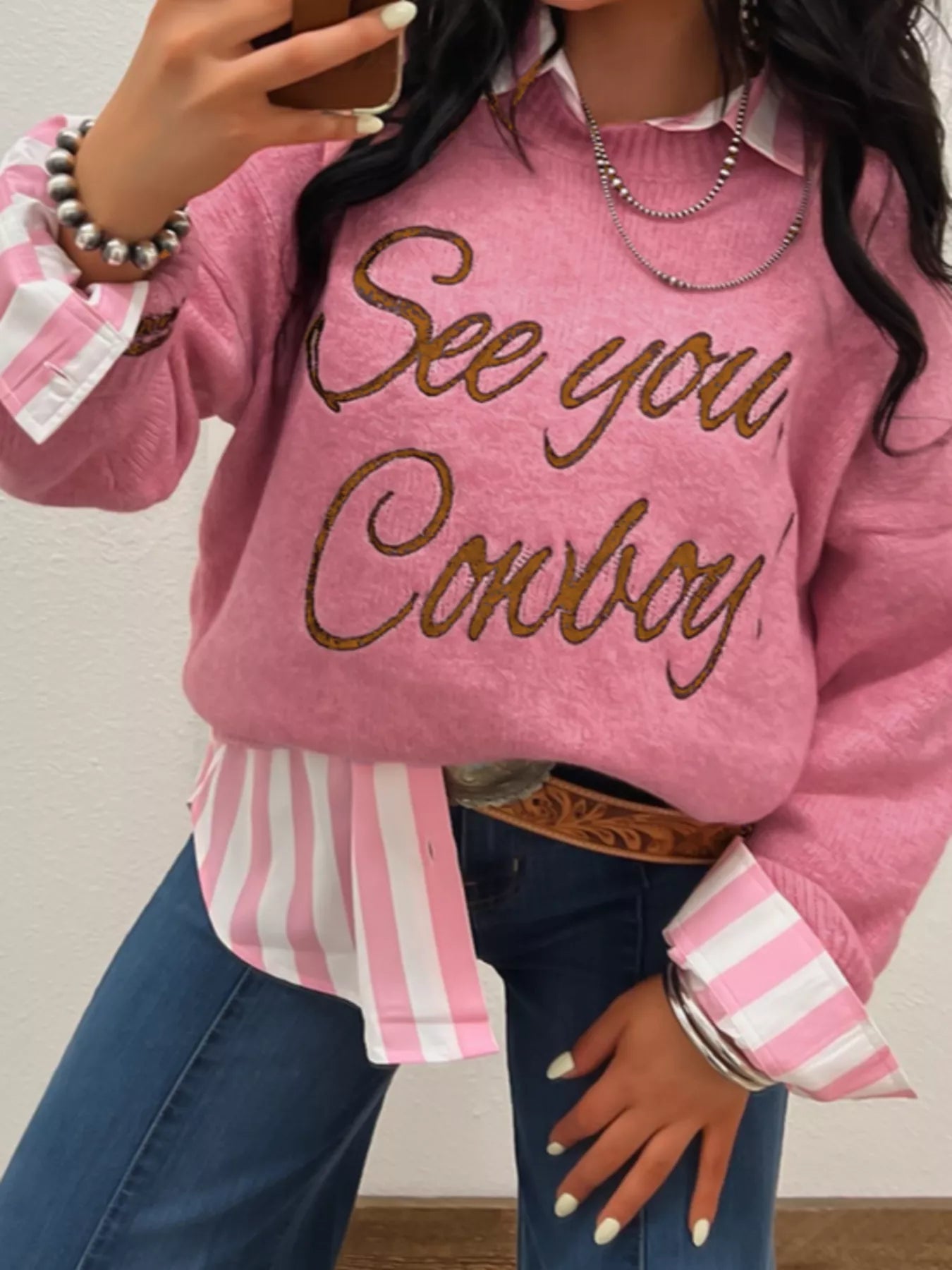 See You Cowboy Round Neck Sweater-Nordavory